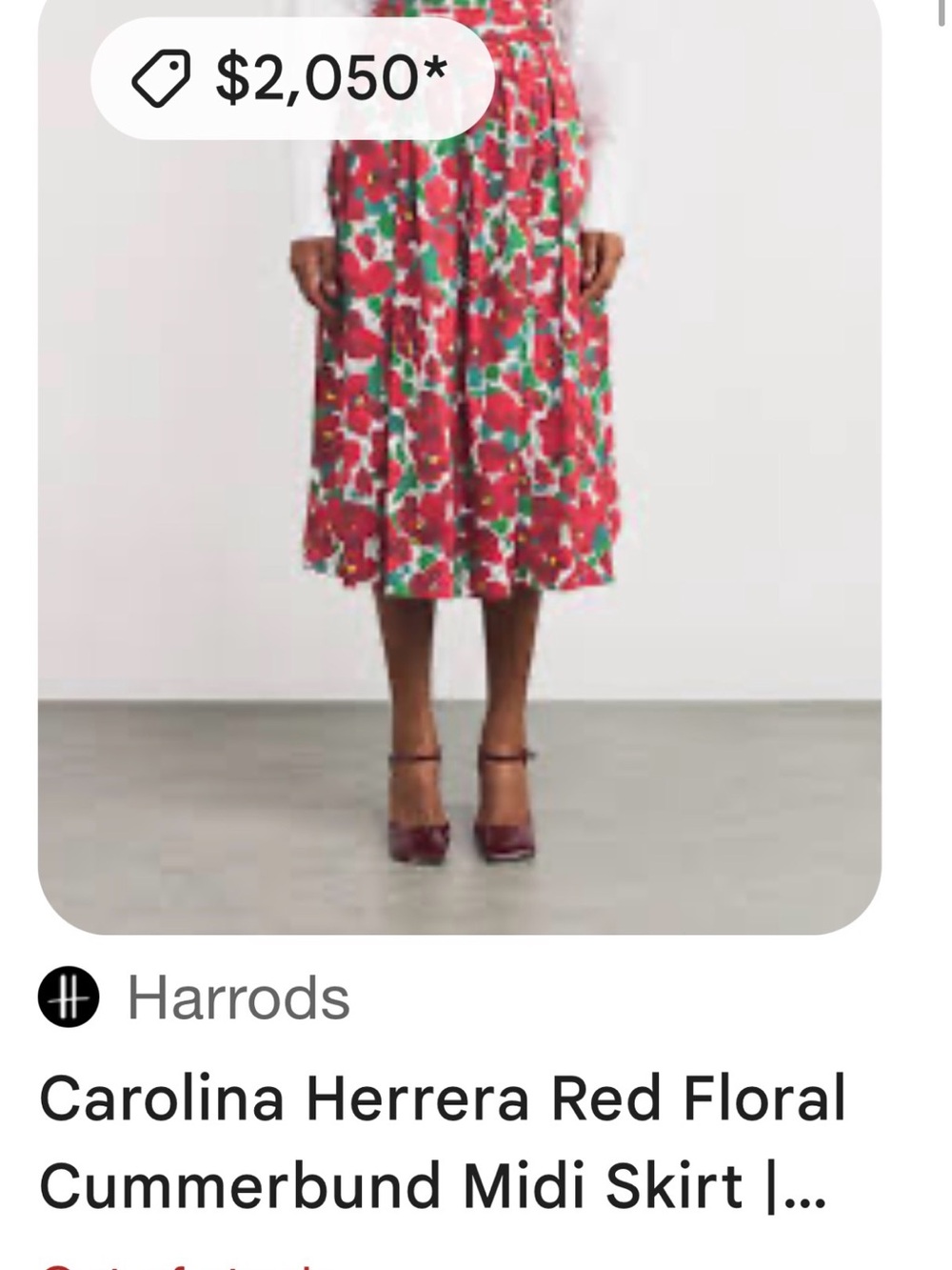 Carolina Herrera Red Floral Cummerbund Midi Skirt XL